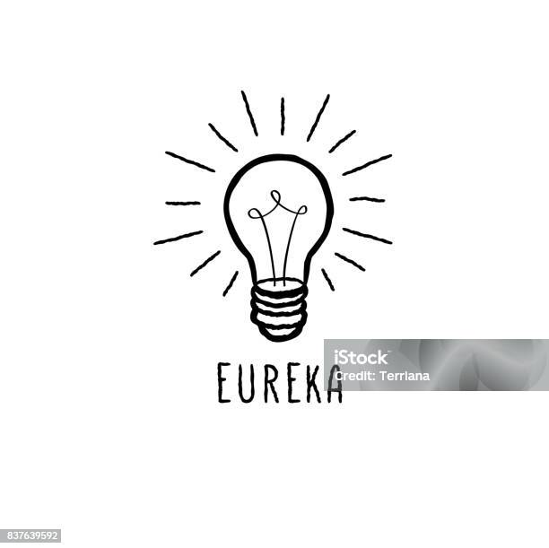 Lamp Bulb Isolated Over White Background With Handwritten Lettering Great Idea Icon Concept Doodle Line Sketch Stock Illustration - Download Image Now