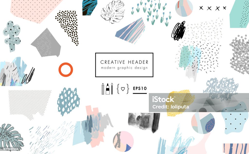 Creative art background with different shapes and textures. Collage. Vector Image Montage stock vector