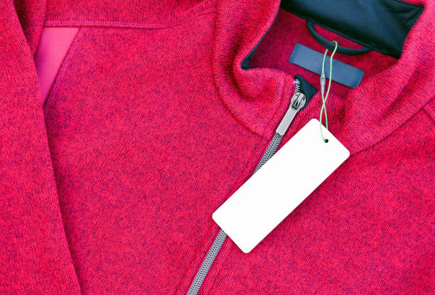 istock Blank clothing label tag on a red jacket 837661106