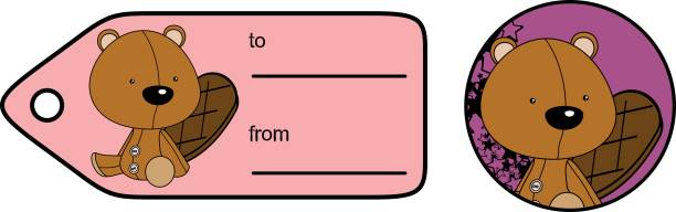 cute baby plush beaver cartoon giftcard sticker cute baby plush beaver cartoon giftcard sticker in vector format very easy to edit clip art of baby beaver stock illustrations