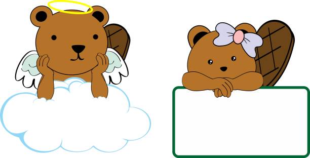 cute little angel and girl beaver baby cartoon copyspace cute little angel and girl beaver baby cartoon copyspace in vector format clip art of baby beaver stock illustrations