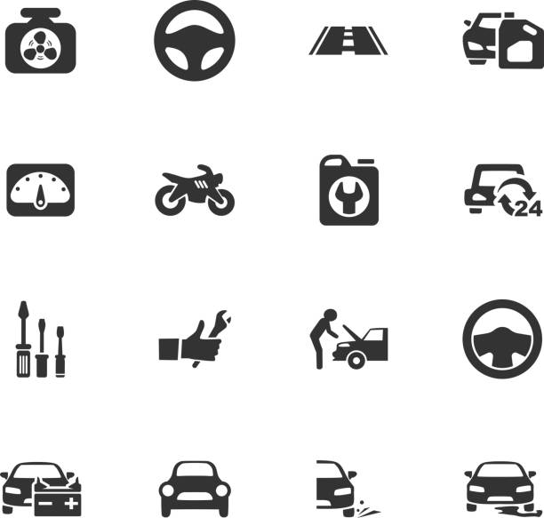 zestaw ikon automatycznych - slippery when wet sign stock illustrations