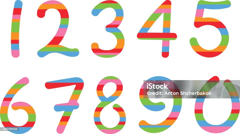 컬러 아라비아 숫자 설정 110 0에 대한 스톡 벡터 아트 및 기타 이미지 - 0, 2, 3 - iStock