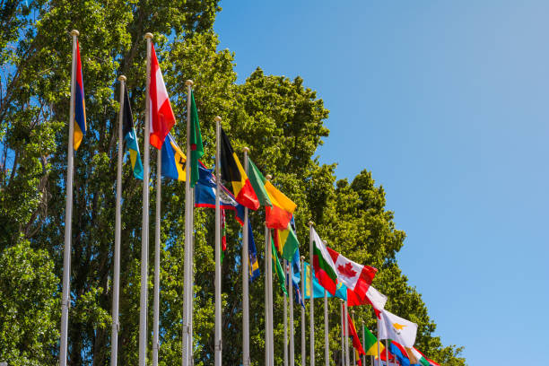 istock Outdoors Park Area International Flag DIsplay Blue Sky Background 837769058