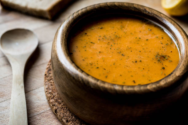 istock Turkish Lepe Soup in a wooden bowl. 837769112