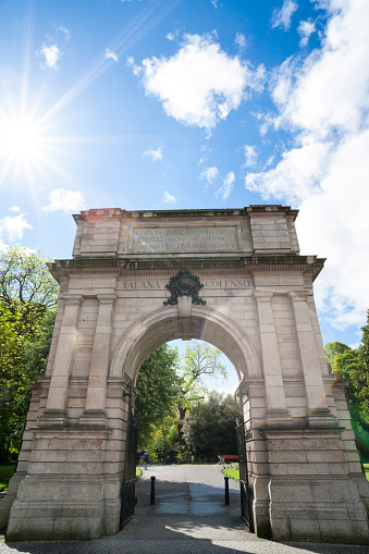 Fusiliers' Arch at St Stephen's Green park in downtown Dublin the capital of Ireland.