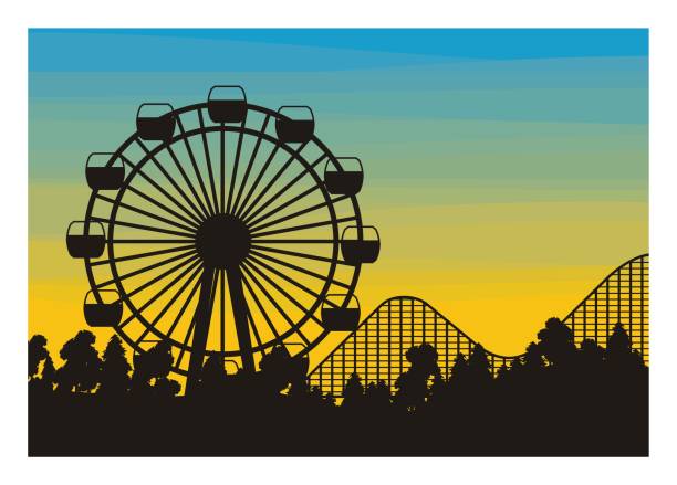 illustrazioni stock, clip art, cartoni animati e icone di tendenza di parco divertimenti silhouette - ferris wheel immagine