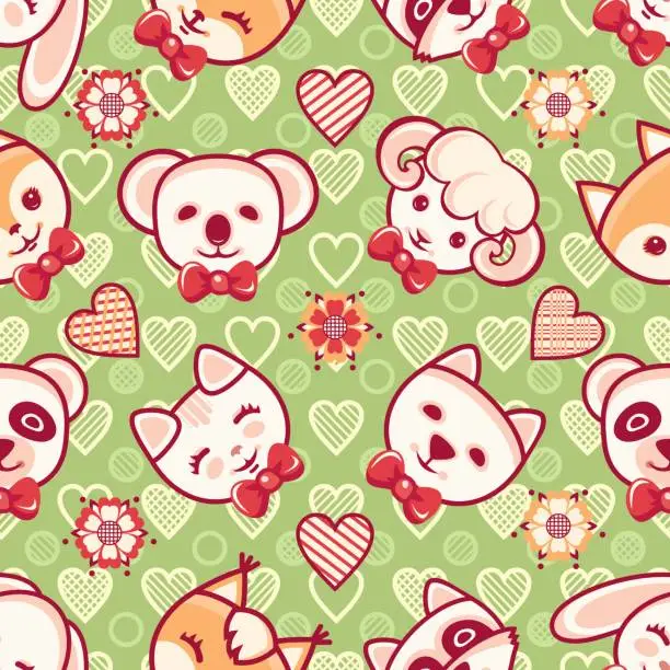 Vector illustration of Cute pets. Seamless pattern. Colorful background with characters.