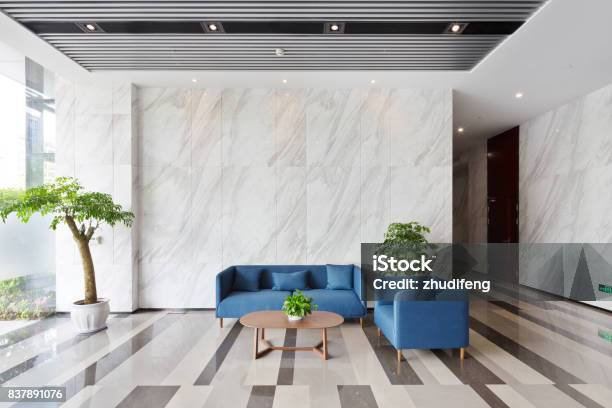 Interior Of Modern Lobby Stock Photo - Download Image Now - Office, Lobby, Marble - Rock