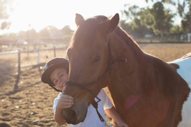 istock Rider boy caressing a horse in the ranch 837902310