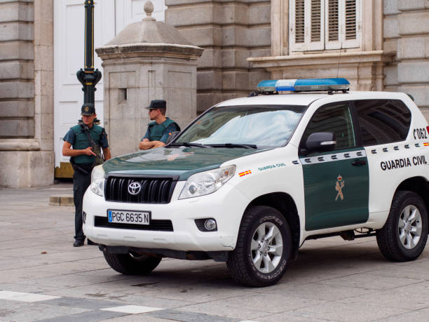 Spanish Civil Guard defend the Royal Palace of Madrid stock photo