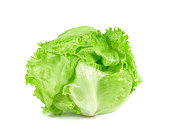 green Iceberg lettuce on white background, Fresh cabbage isolated, baby cos