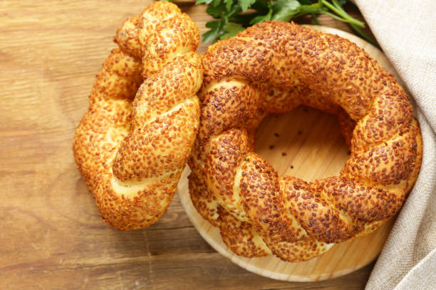 istock Round bagel bread with sesame seeds 837970476