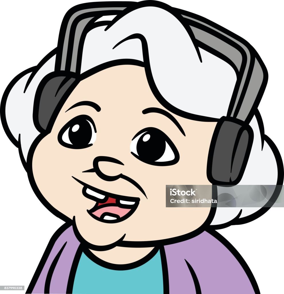 Cartoon Granny Character Wearing Headphones Stock Illustration - Download  Image Now - Adult, Adults Only, Arts Culture and Entertainment - iStock