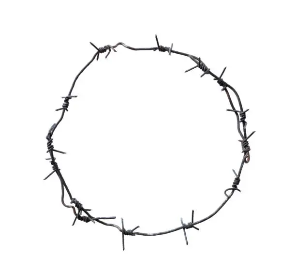 Barbed wire circle, isolated on white