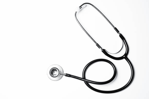 istock Close up view of black stethoscope on white isolate background 838005604