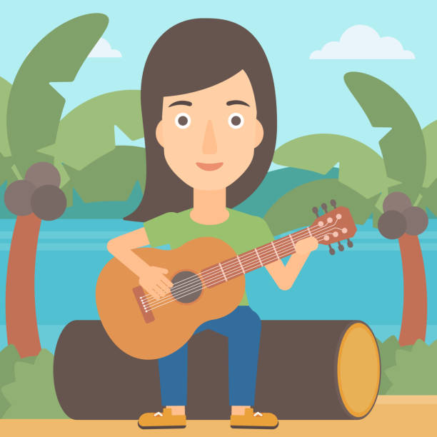 kobieta gra na gitarze - canadian beach audio stock illustrations