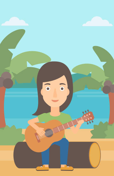 kobieta gra na gitarze - canadian beach audio stock illustrations