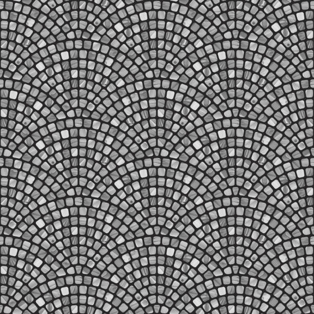 istock Abstract wavy seamless geometrical pattern from small spotted squares with gray watercolor texture on a dark black background. Floor tile, wallpaper, wrapping paper, page fill in Mediterranean ceramic mosaic style 838011586