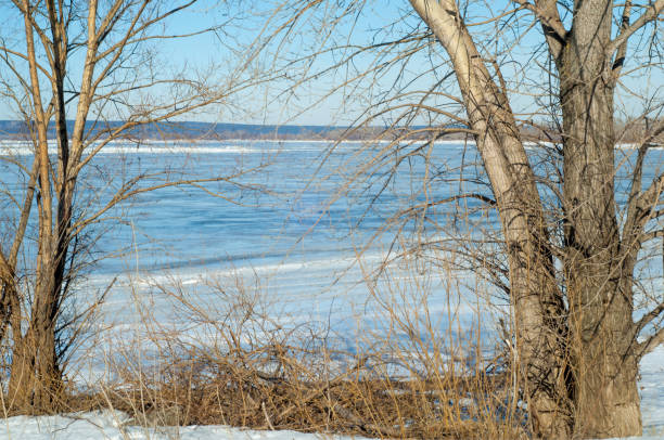 istock River flood. Torn river ice. River with the last ice 838020496