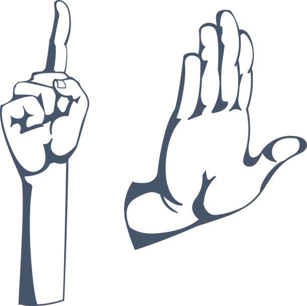 Gestures: sign of attention, stop, thinking, warning, greeting, clever idea Concept of gestures and signals: a sign of attention, stop, thinking, warning, greeting, clever idea. Hand depicts gestures. Illustration sketch of human hands, isolated on white background. talk to the hand emoticon stock illustrations