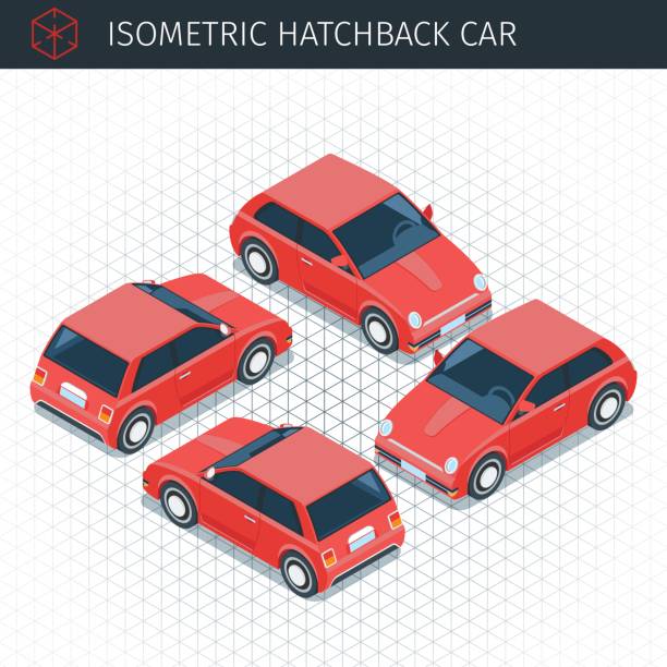 illustrations, cliparts, dessins animés et icônes de voiture à hayon isométrique - berline à hayon arrière