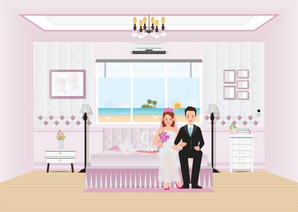 ilustrações de stock, clip art, desenhos animados e ícones de beautiful sweet  hotel for just married couple . - valentines day house bird contemporary