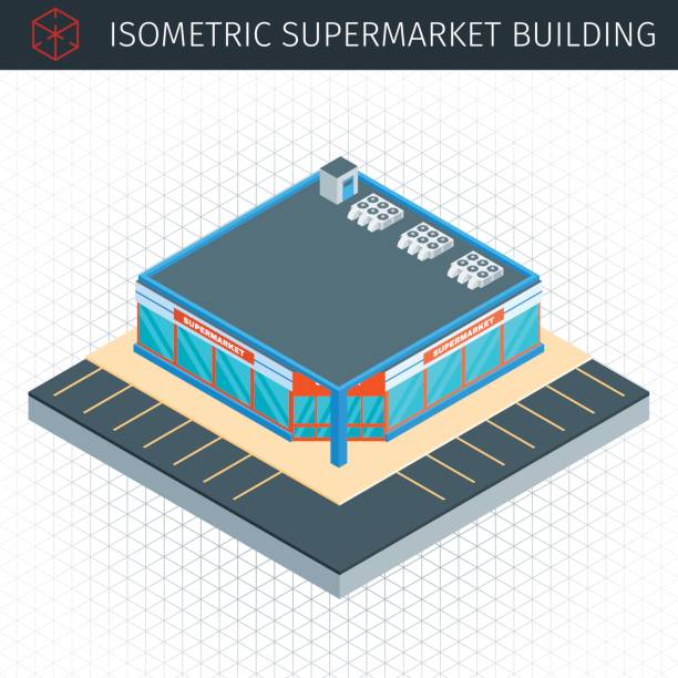 ilustrações, clipart, desenhos animados e ícones de casa de supermercado isométrica - house residential structure facade icon set