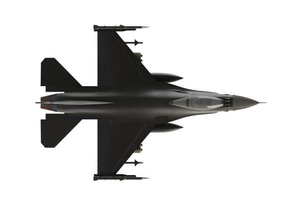 draufsicht der f16, amerikanische militärische jagdflugzeug auf weißem hintergrund, 3d rendering - air force fighter plane pilot military stock-fotos und bilder