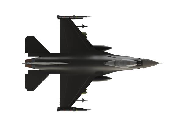 widok z góry f16, amerykański samolot myśliwski wojskowy na białym tle, renderowanie 3d - air force fighter plane pilot military zdjęcia i obrazy z banku zdjęć