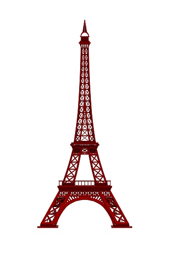 Eiffel tower red silhouette on white background, 3D rendering