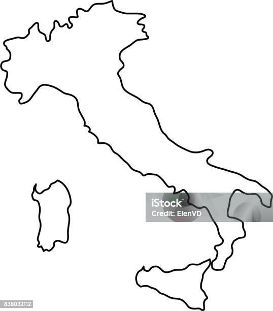 Mappa Italia Delle Curve Di Contorno Nero Dellillustrazione Vettoriale - Immagini vettoriali stock e altre immagini di Italia