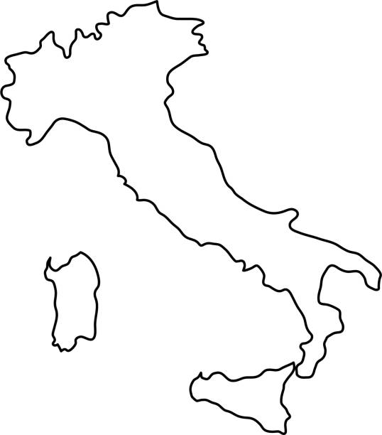 벡터 일러스트 레이 션의 검은 윤곽 곡선의 이탈리아 지도 - lazio stock illustrations