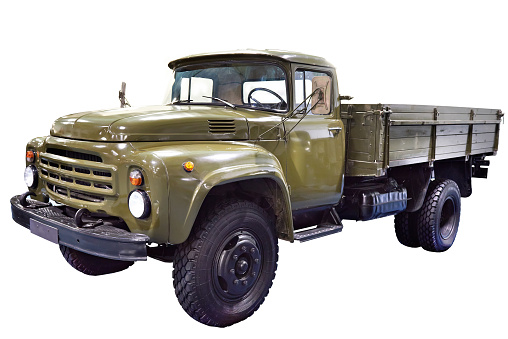 Military russian truck Zil-130 indoors isolated