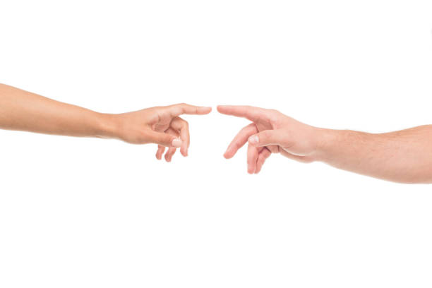 istock 'Cropped view human hands ready to touch each other, isolated on white 838048854