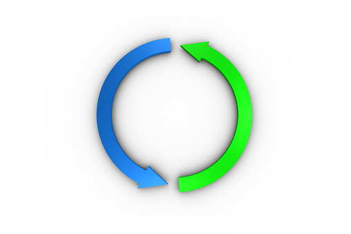 Digitally generated green and blue arrow graphic