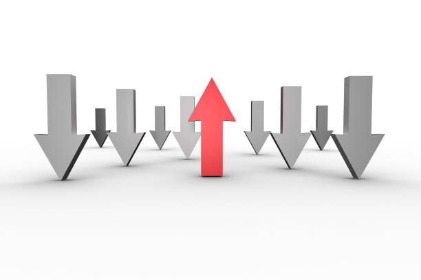 istock Red and grey arrows pointing up and down 838055316