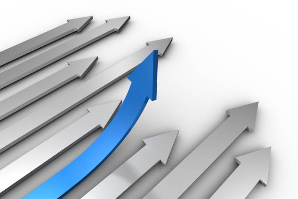 istock Blue arrow pointing up from arrows 838062226
