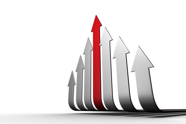 istock Red arrow pointing up with grey arrows 838062252
