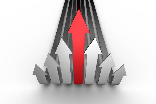 istock Red arrow pointing up with grey arrows 838062284
