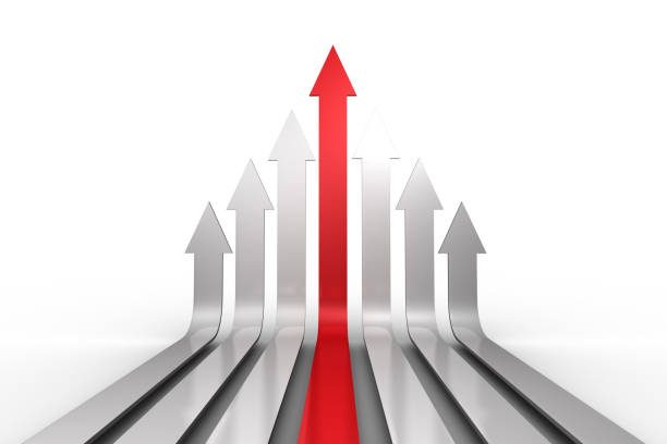 istock Red arrow pointing up with grey arrows 838062320