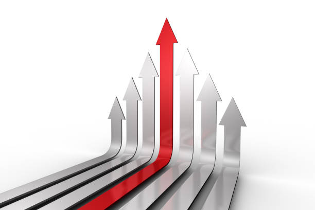 istock Red arrow pointing up with grey arrows 838062356