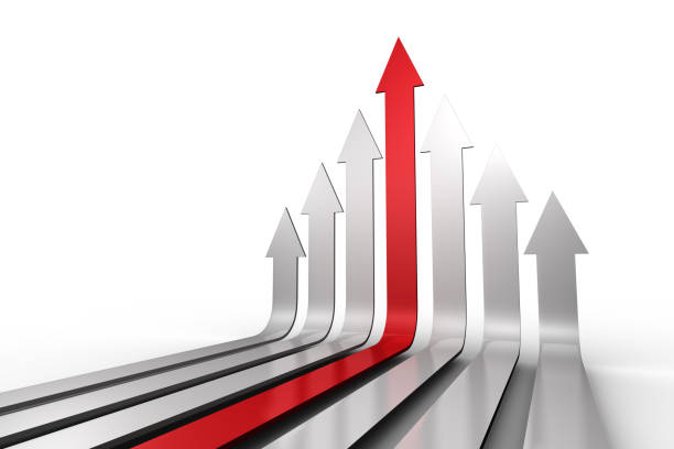istock Red arrow pointing up with grey arrows 838062368