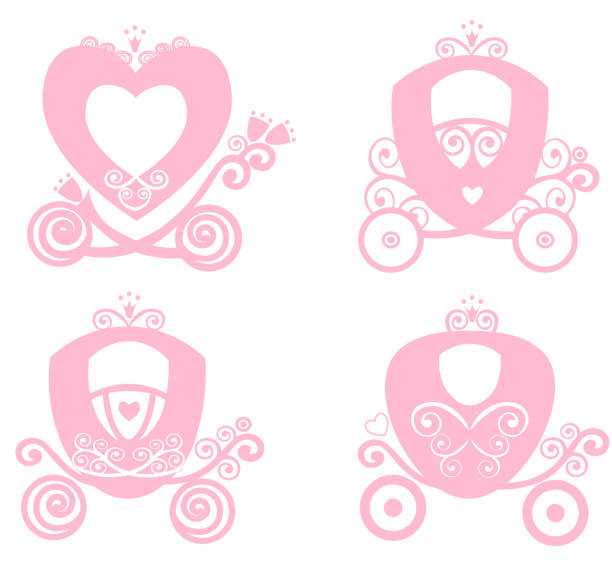 illustrazioni stock, clip art, cartoni animati e icone di tendenza di carrozza principessa rosa reale fiabesca - crown nobility ornate illustration and painting