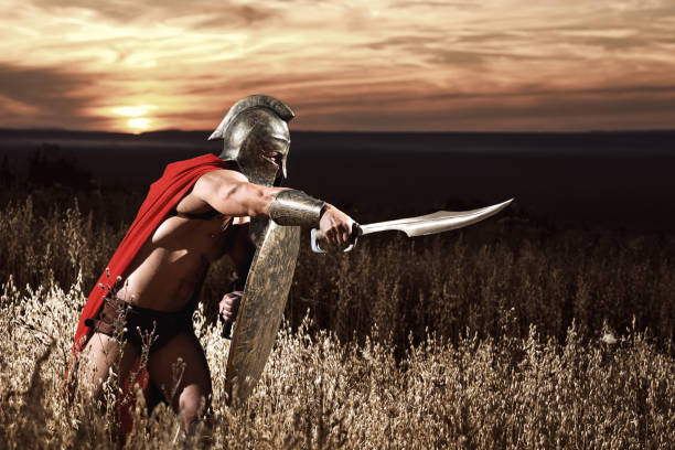 istock Fearless young Spartan warrior posing in the field 838078422