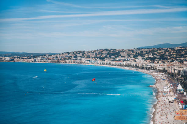 French Riviera in Nice Cote d'azur in Nice of France is always a good idea for family travelers or solo adventurers with its stunning Baic des Anges by the blue Mediterranean sea. ivory coast landscape stock pictures, royalty-free photos & images