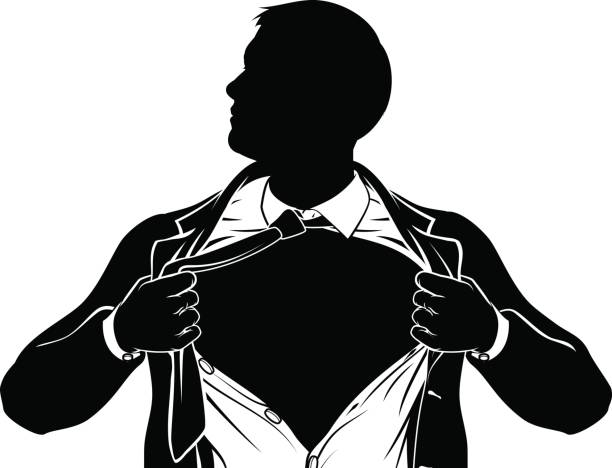 ilustraciones, imágenes clip art, dibujos animados e iconos de stock de hombre de negocios de superhéroe rasgado la camisa mostrando el pecho - change superhero necktie strength