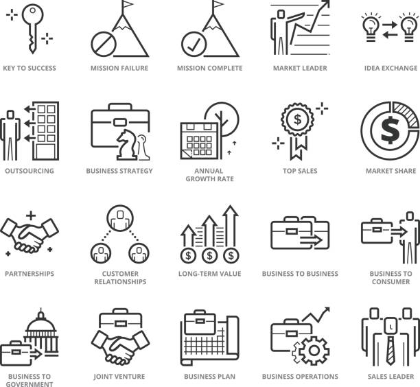 flache dünne linie icons set business development - schlüsselfertig stock-grafiken, -clipart, -cartoons und -symbole