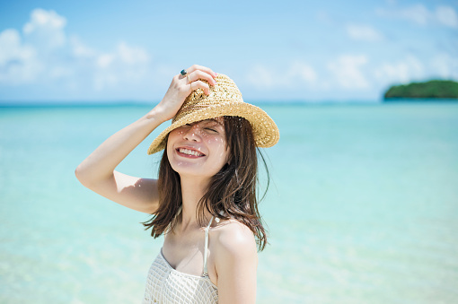 Japanese woman enjoy the sea of Guam
