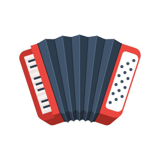 Red accordion icon Red accordion icon. Musical instrument sign. Vector illustration isolated on white background accordion instrument stock illustrations